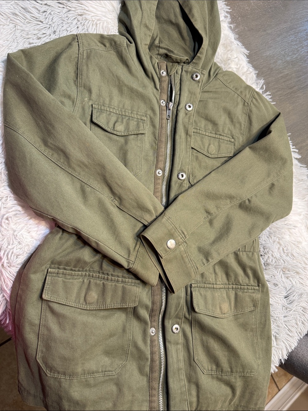Cat & Jack Olive Green Hooded Utility Jacket